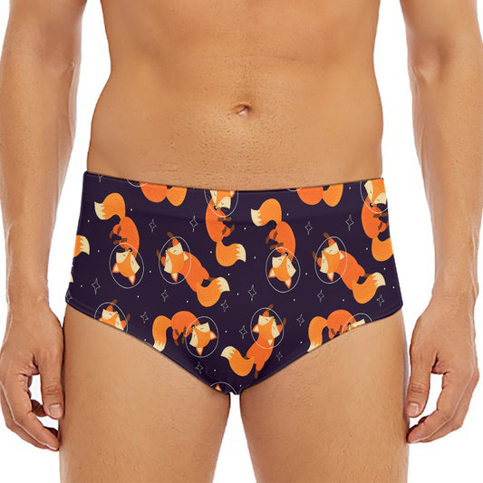 Space Fox Pattern Print Men's Triangle Swim Briefs