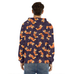 Space Fox Pattern Print Men's Velvet Pullover Hoodie