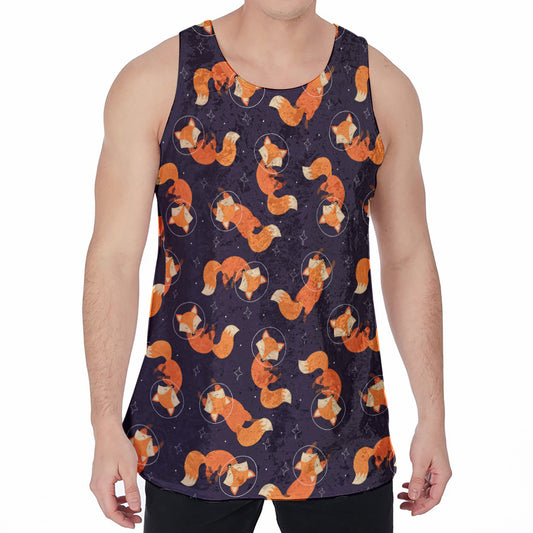 Space Fox Pattern Print Men's Velvet Tank Top