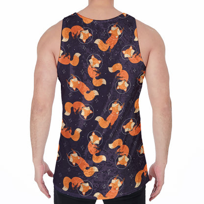 Space Fox Pattern Print Men's Velvet Tank Top
