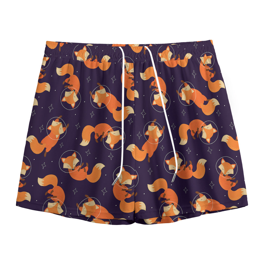 Space Fox Pattern Print Mesh Shorts