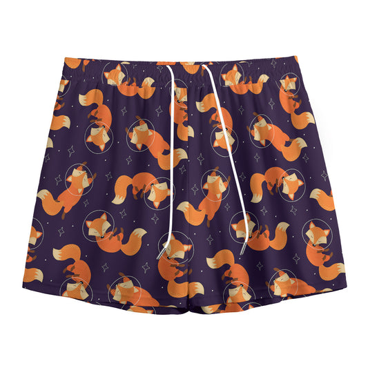 Space Fox Pattern Print Mesh Shorts