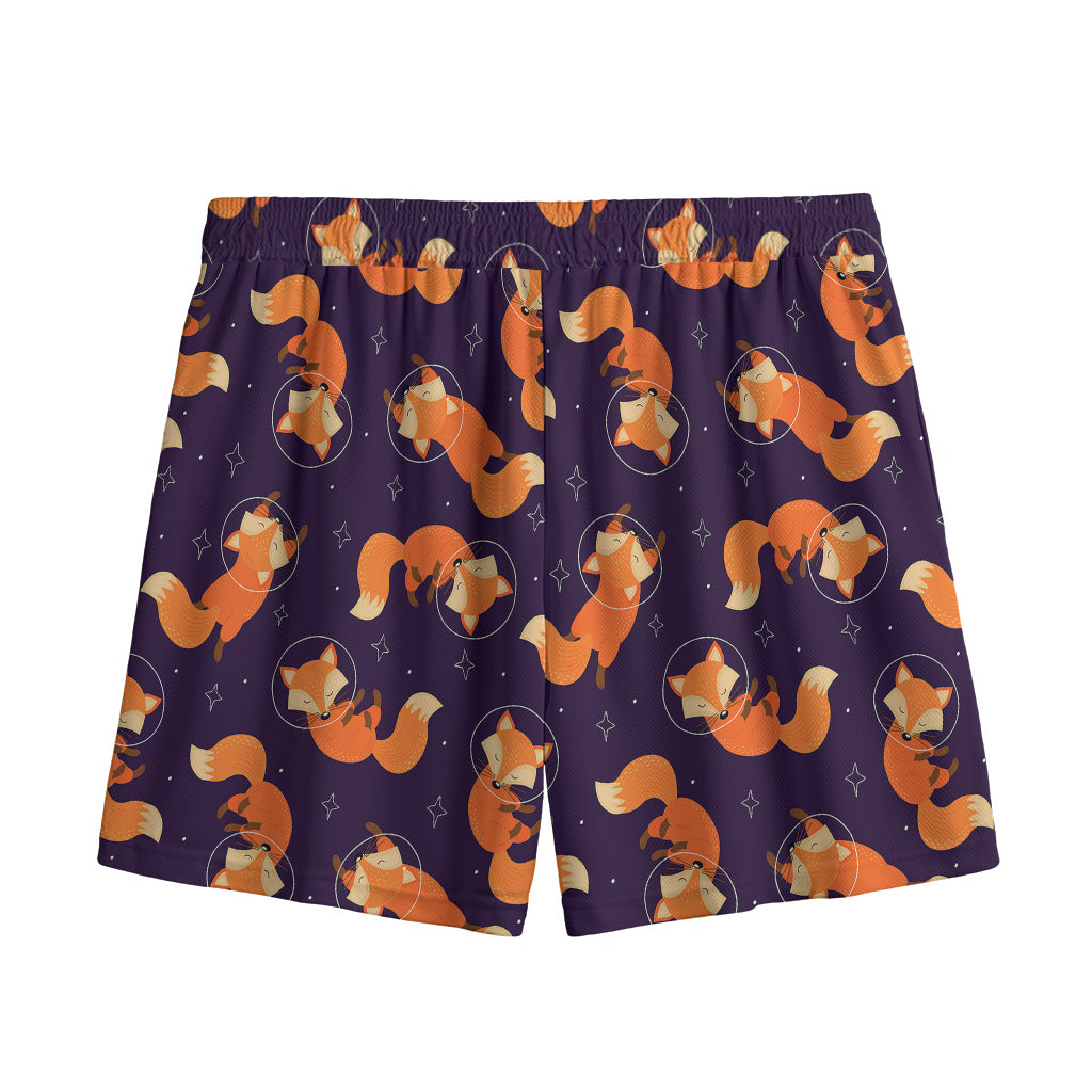 Space Fox Pattern Print Mesh Shorts