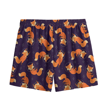 Space Fox Pattern Print Mesh Shorts
