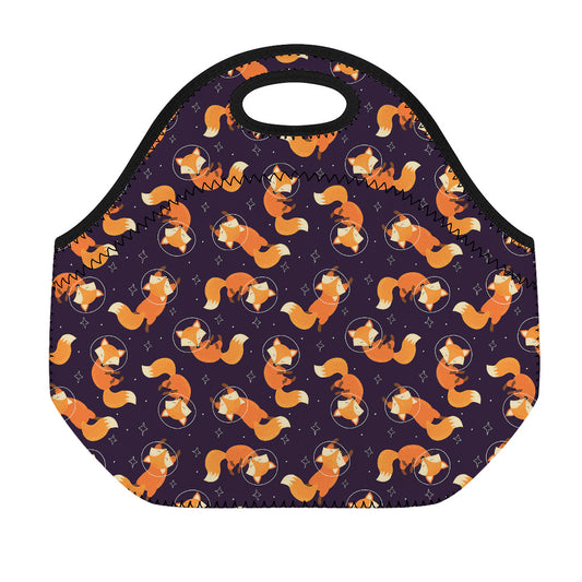 Space Fox Pattern Print Neoprene Lunch Bag