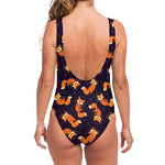 Space Fox Pattern Print One Piece Swimsuit