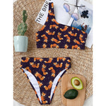 Space Fox Pattern Print One Shoulder Bikini Top