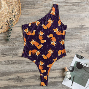 Space Fox Pattern Print One Shoulder Bodysuit