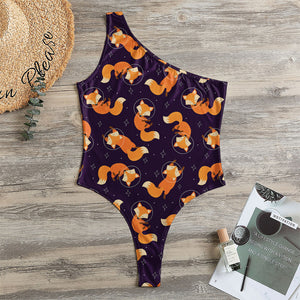 Space Fox Pattern Print One Shoulder Bodysuit