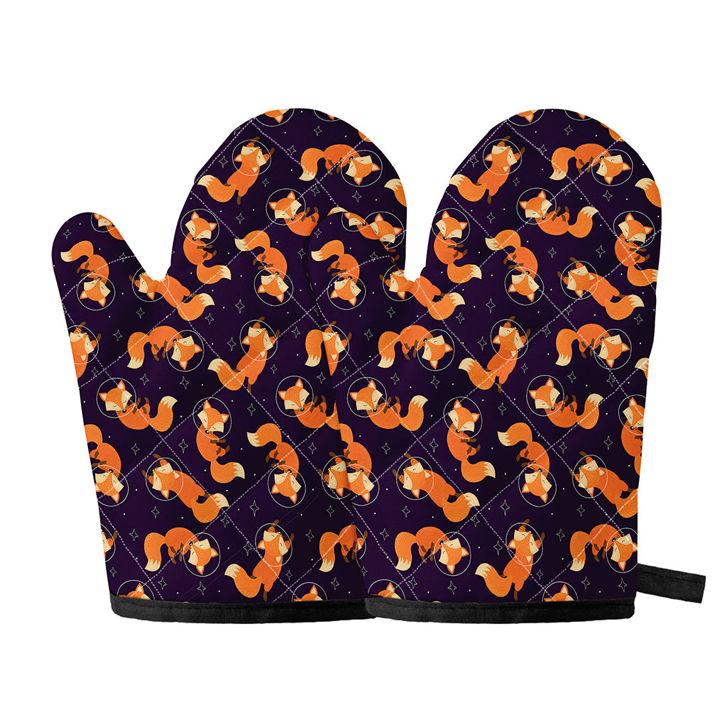 Space Fox Pattern Print Oven Mitts
