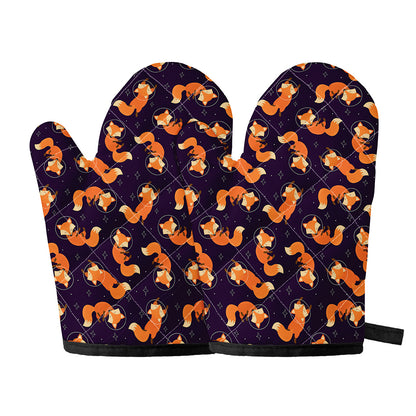 Space Fox Pattern Print Oven Mitts