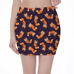 Space Fox Pattern Print Pencil Mini Skirt