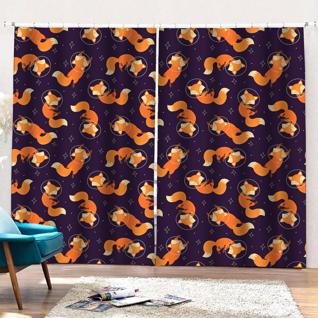 Space Fox Pattern Print Pencil Pleat Curtains