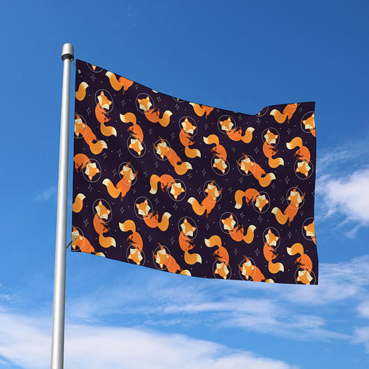 Space Fox Pattern Print Polyester Flag
