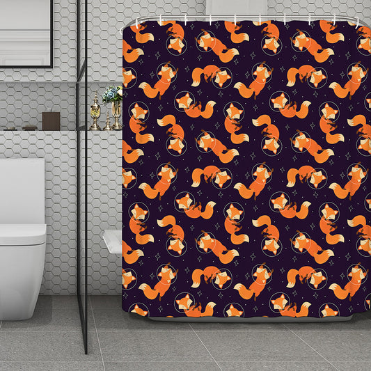 Space Fox Pattern Print Polyester Shower Curtain