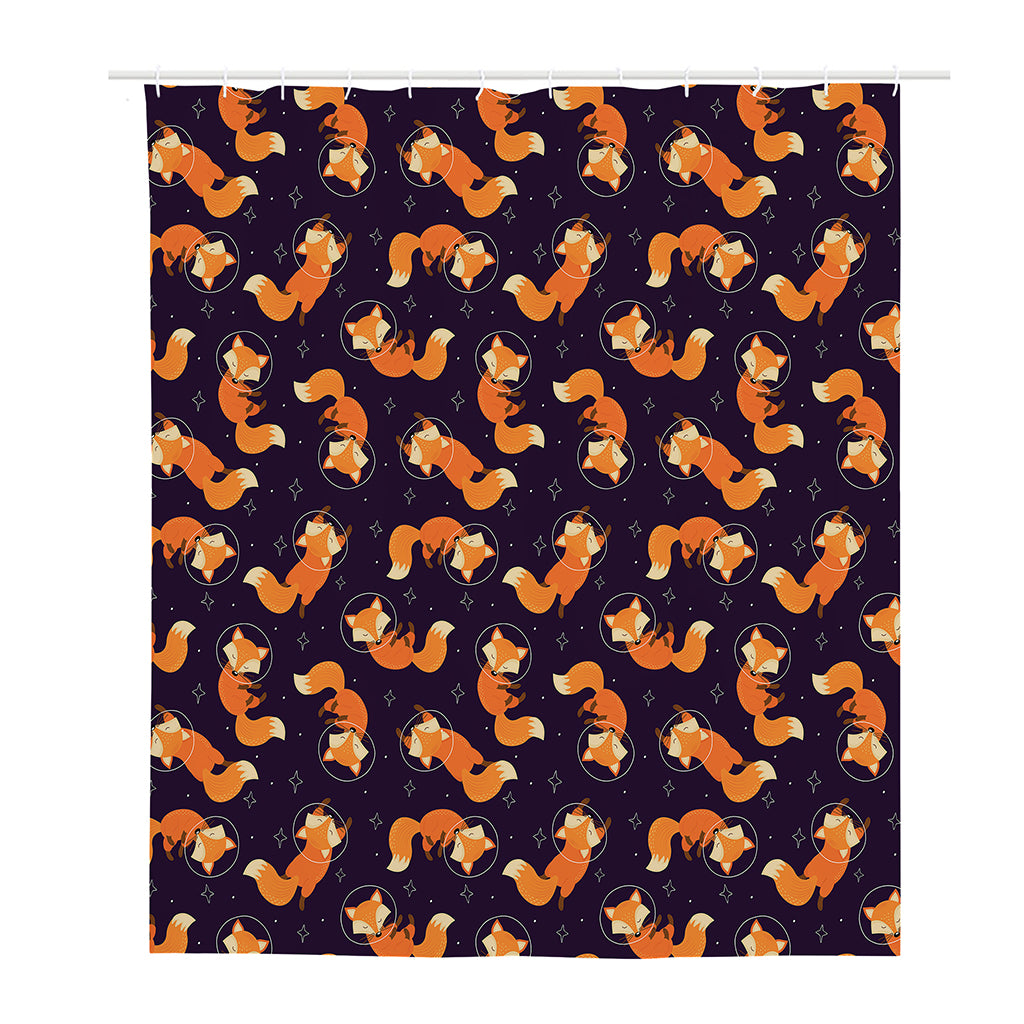 Space Fox Pattern Print Polyester Shower Curtain