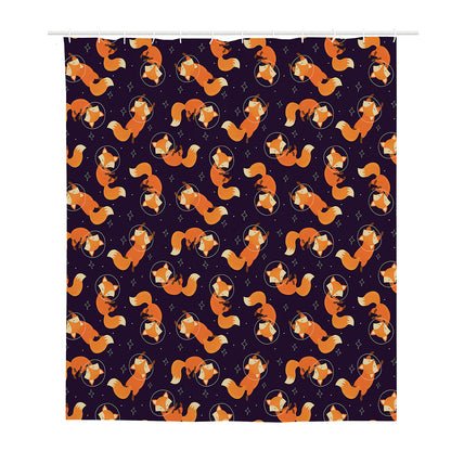 Space Fox Pattern Print Polyester Shower Curtain