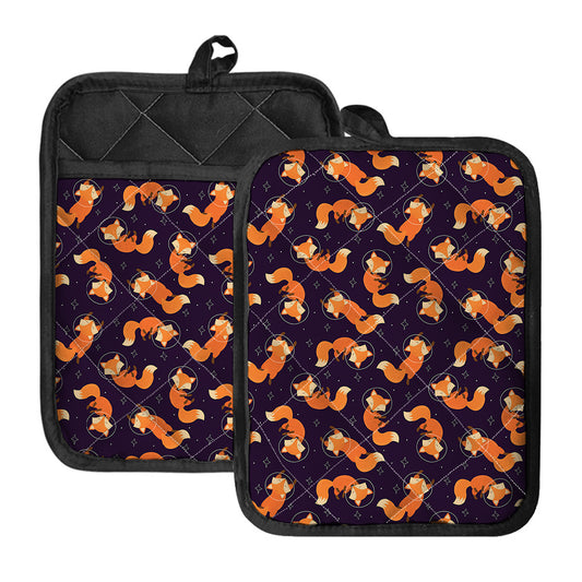 Space Fox Pattern Print Pot Holders With Pocket