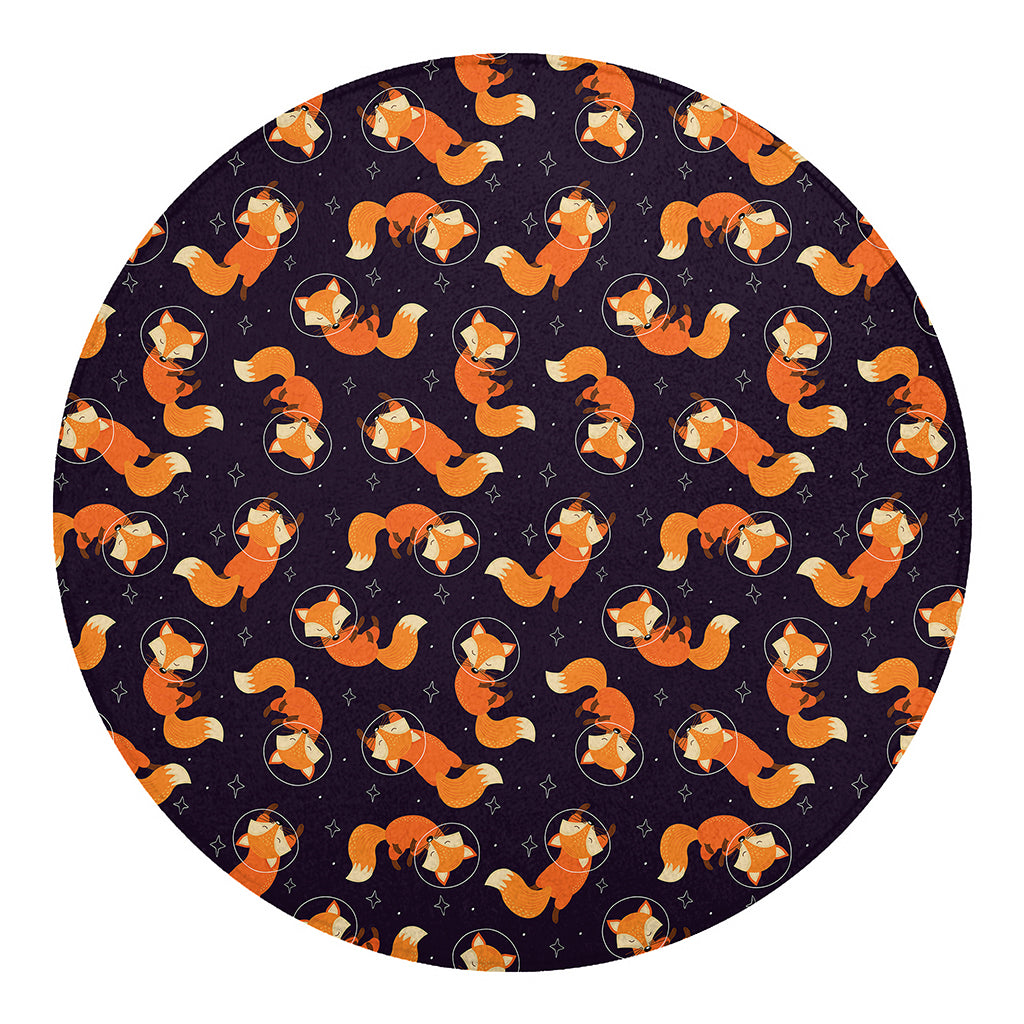 Space Fox Pattern Print Round Blanket