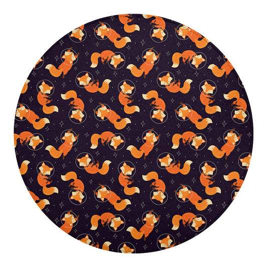 Space Fox Pattern Print Round Blanket