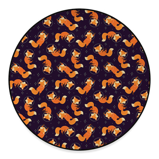 Space Fox Pattern Print Round Floor Mat