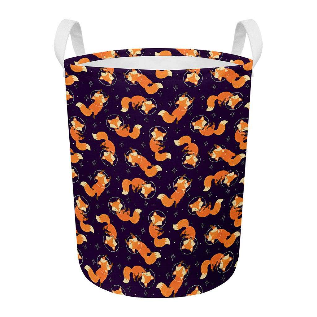 Space Fox Pattern Print Round Laundry Basket
