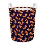 Space Fox Pattern Print Round Laundry Basket