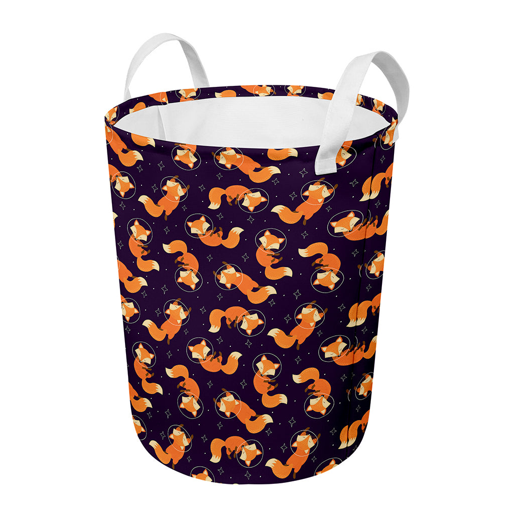 Space Fox Pattern Print Round Laundry Basket