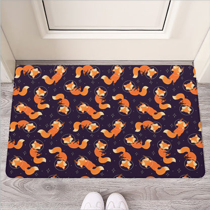 Space Fox Pattern Print Rubber Doormat
