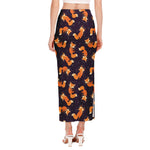 Space Fox Pattern Print Side Slit Maxi Skirt