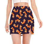 Space Fox Pattern Print Side Slit Mini Skirt