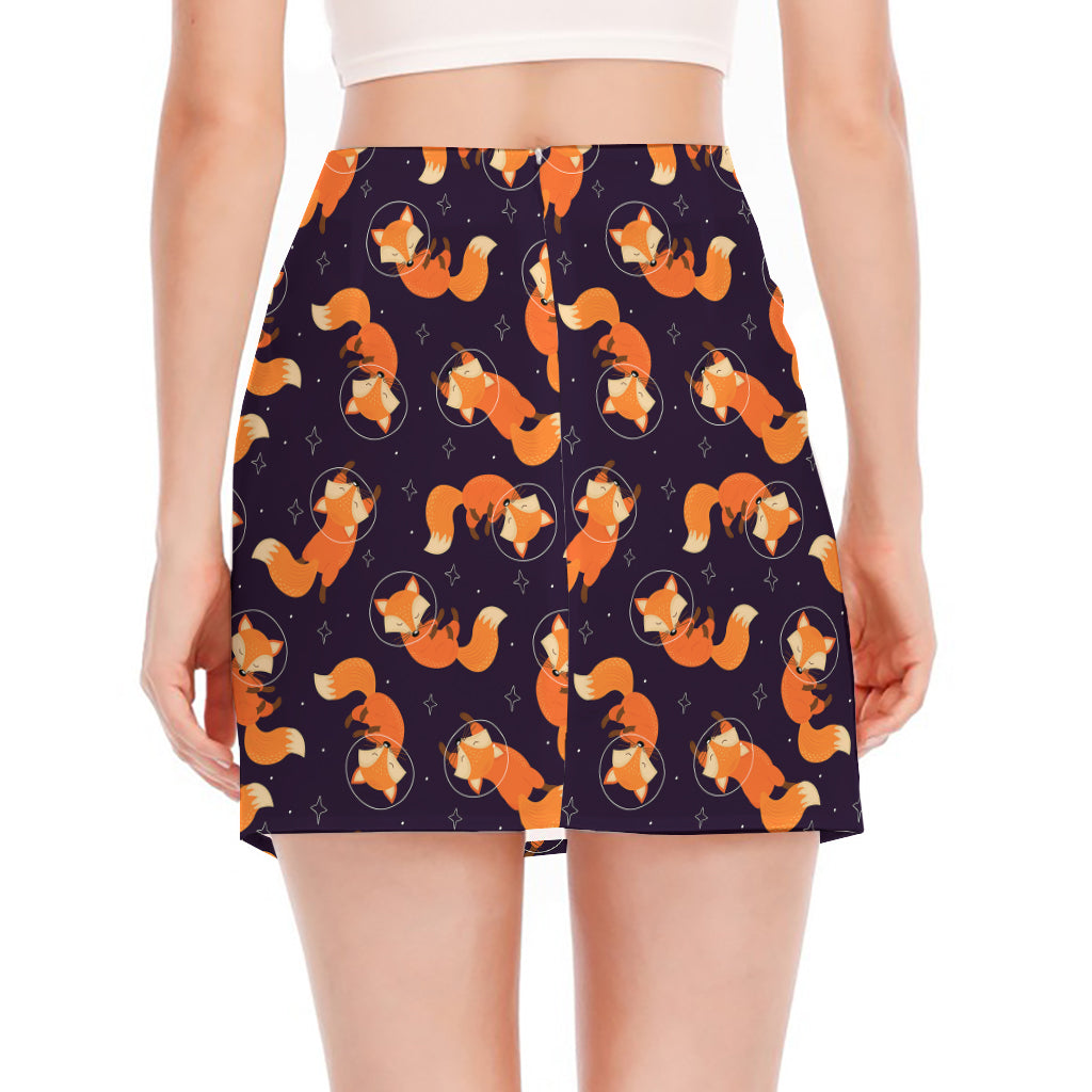 Space Fox Pattern Print Side Slit Mini Skirt