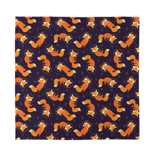 Space Fox Pattern Print Silk Bandana