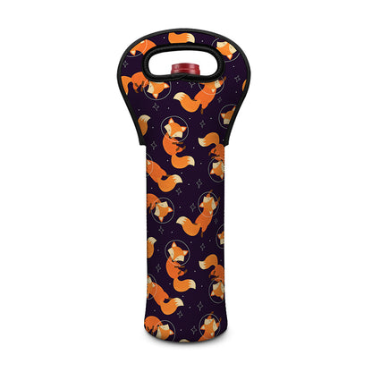 Space Fox Pattern Print Single Neoprene Wine Tote