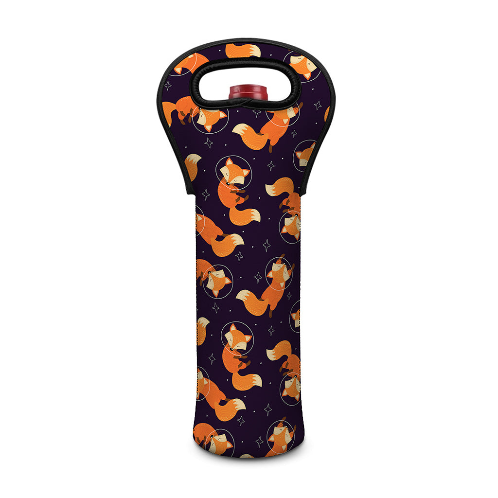 Space Fox Pattern Print Single Neoprene Wine Tote