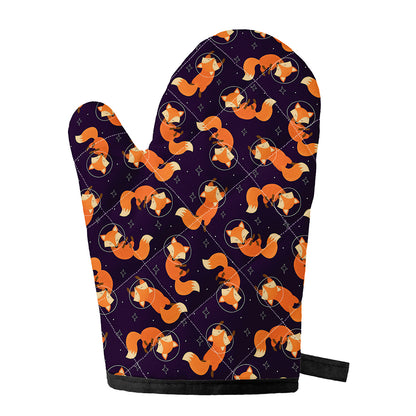 Space Fox Pattern Print Single Oven Mitt