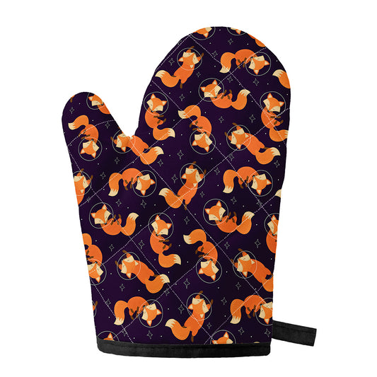 Space Fox Pattern Print Single Oven Mitt