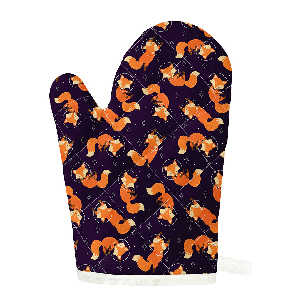 Space Fox Pattern Print Single Oven Mitt