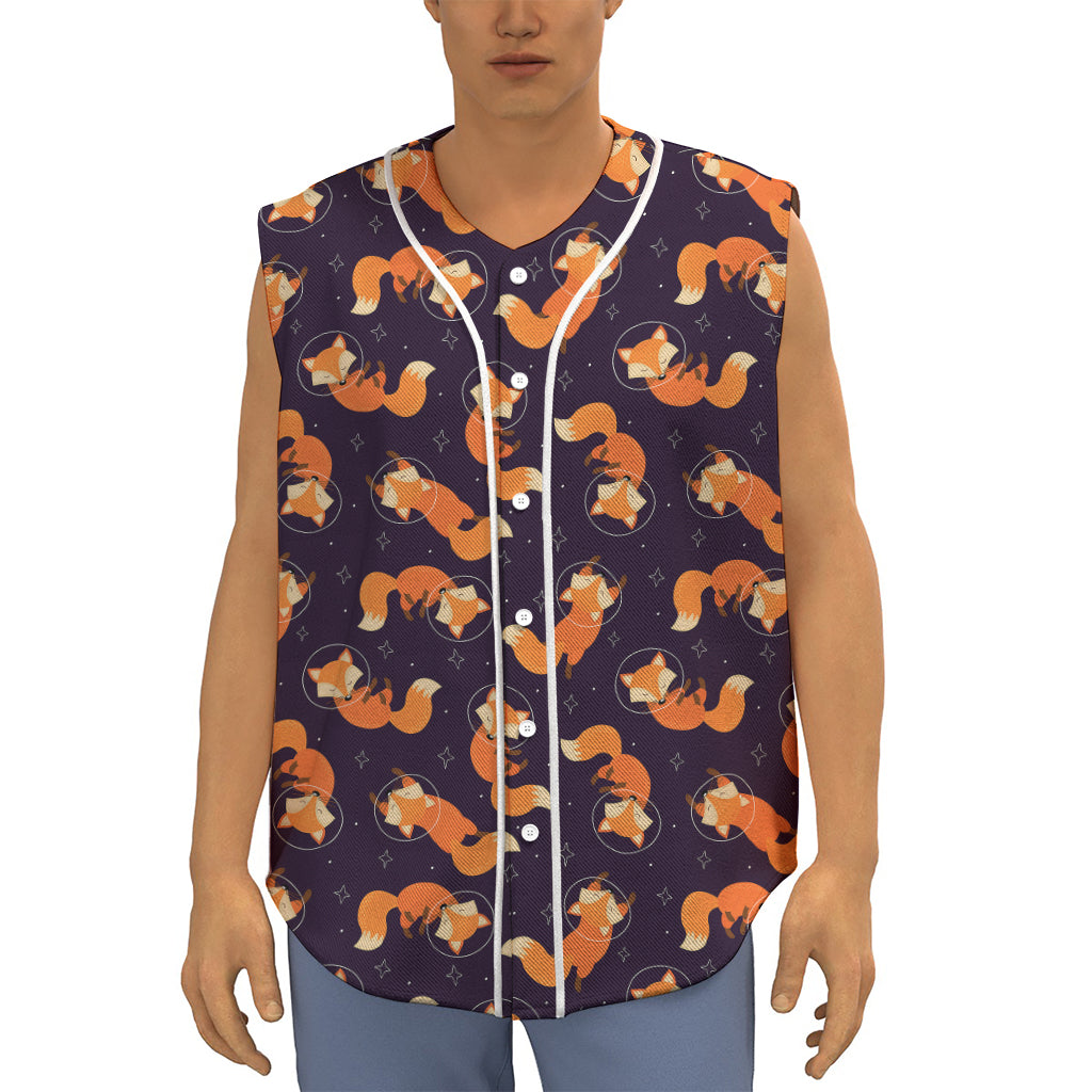 Space Fox Pattern Print Sleeveless Baseball Jersey