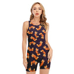 Space Fox Pattern Print Sleeveless One Piece Swimsuit