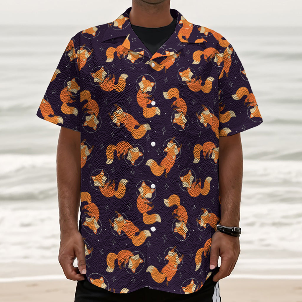 Space Fox Pattern Print Textured Short Sleeve Shirt