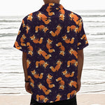 Space Fox Pattern Print Textured Short Sleeve Shirt