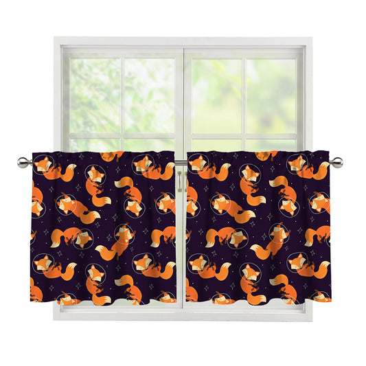Space Fox Pattern Print Tier Curtains