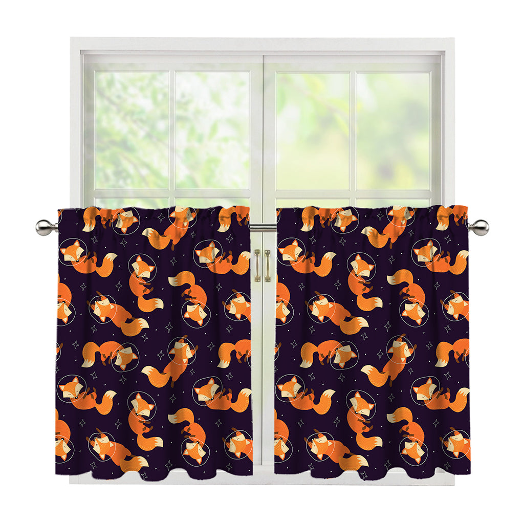 Space Fox Pattern Print Tier Curtains