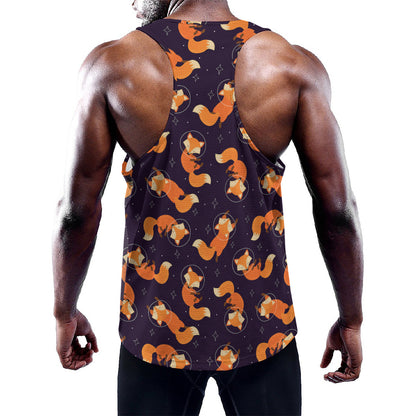Space Fox Pattern Print Training Tank Top