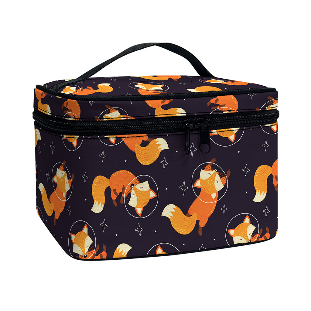 Space Fox Pattern Print Travel Makeup Bag