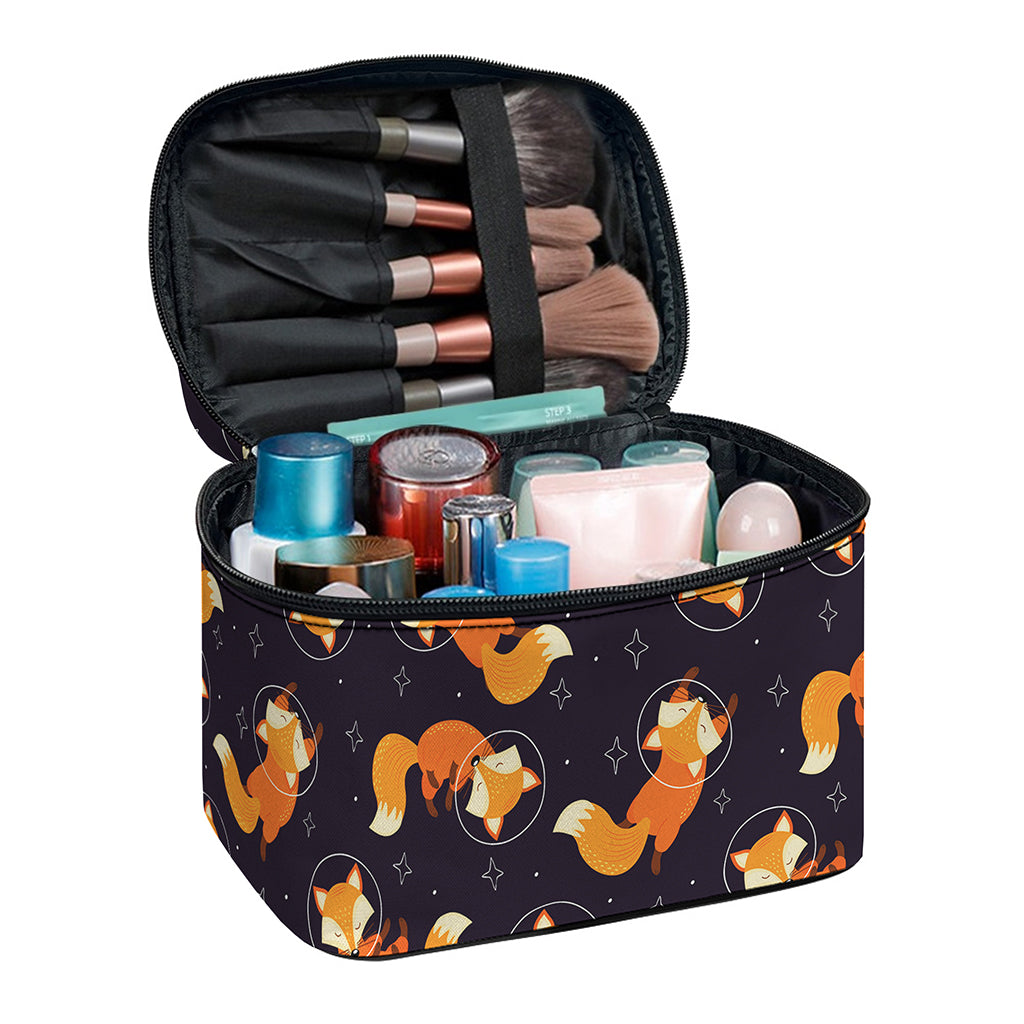 Space Fox Pattern Print Travel Makeup Bag
