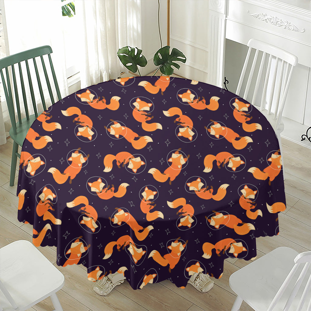 Space Fox Pattern Print Waterproof Round Tablecloth