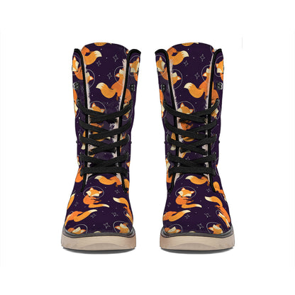 Space Fox Pattern Print Winter Boots