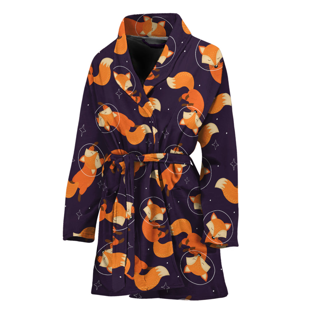 Space Fox Pattern Print Women's Bathrobe